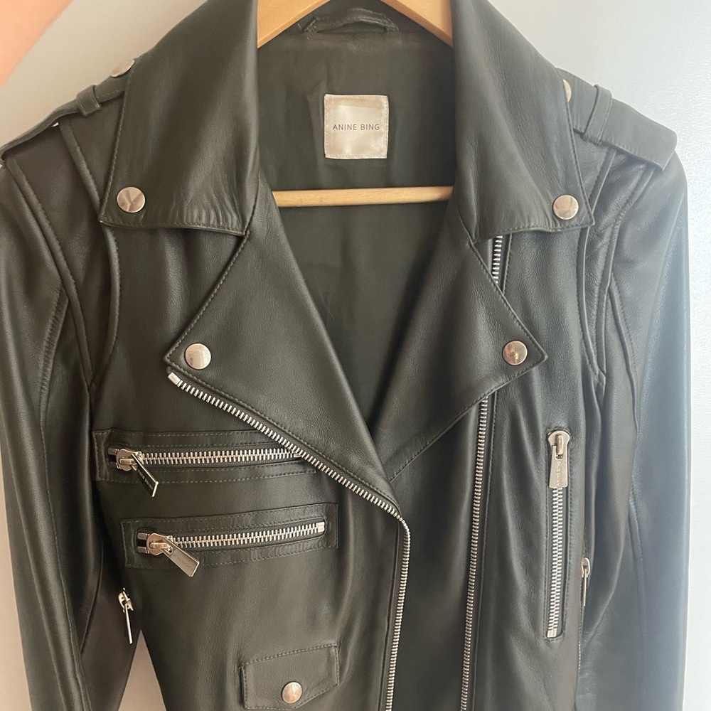 ANINE Bing green leather jacket
